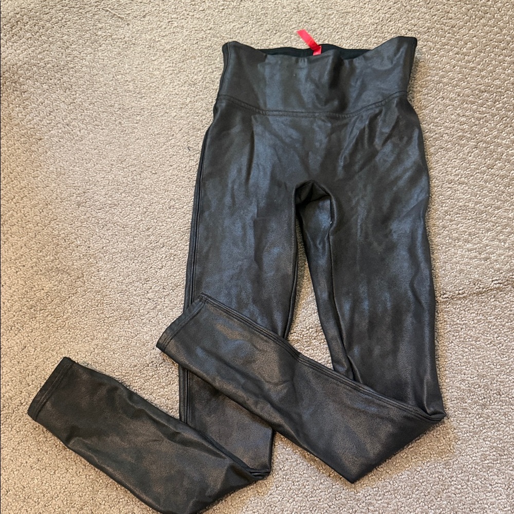 SPANX Black Shaping Shiny leather Leggings